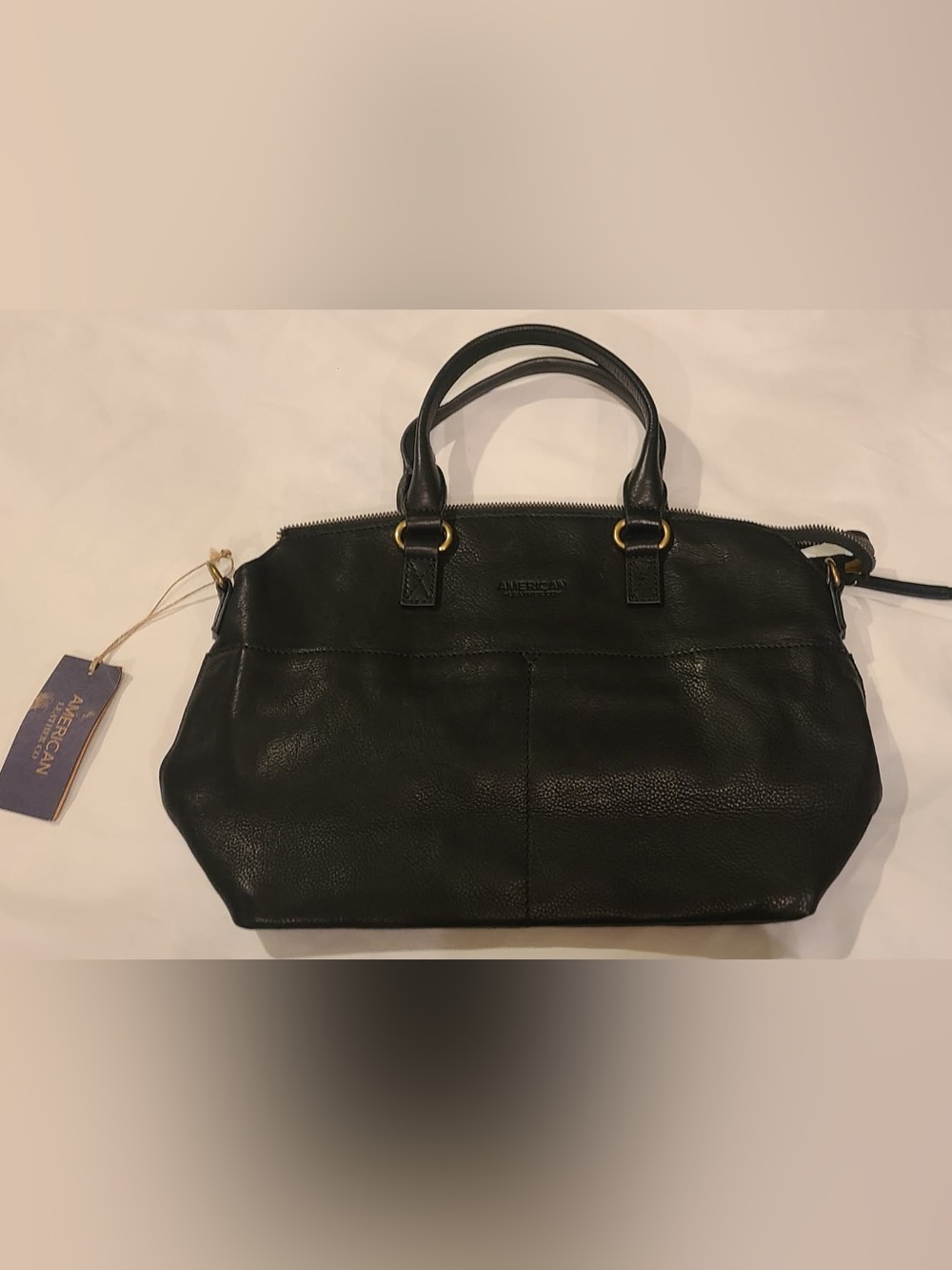 American Leather Co Black Carrie Dome Tote without shoulder strap NWT - Picture 3 of 11